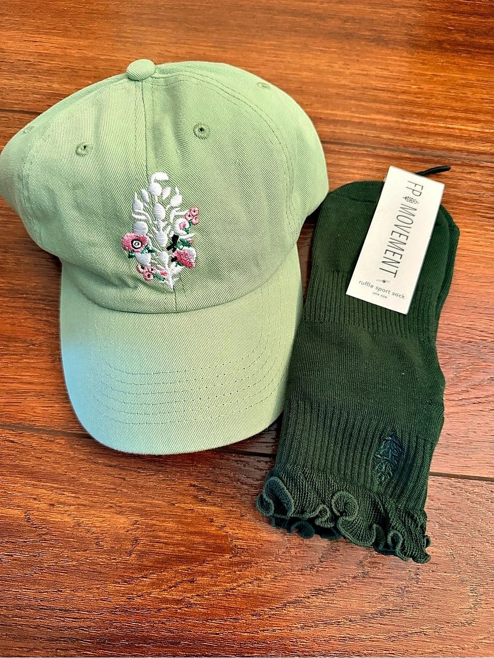 FP Movement Blooming Buti Baseball Cap & Classic Ruffle Sock Bundle Embroidered